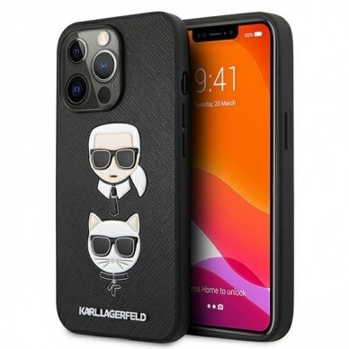 Originalus Karl Lagerfeld dėklas KLHCP13LSAKICKCBK iPhone 13 Pro / 13 6,1" Juodas Saffiano Karl & Choupette