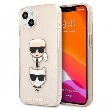 Originalus Karl Lagerfeld dėklas KLHCP13SKCTUGLGO iPhone 13 mini 5,4" Auksinis Glitter Karl`s & Choupette