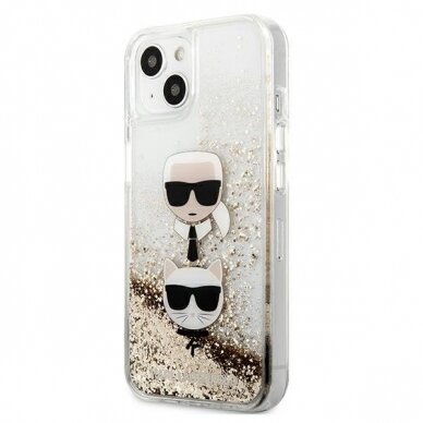 Originalus Karl Lagerfeld dėklas KLHCP13SKICGLD iPhone 13 mini 5,4" Auksinis Liquid Glitter Karl&Choupette Head 1