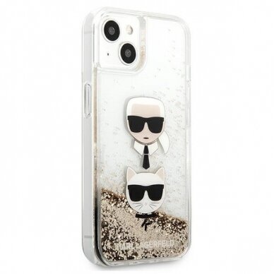 Originalus Karl Lagerfeld dėklas KLHCP13SKICGLD iPhone 13 mini 5,4" Auksinis Liquid Glitter Karl&Choupette Head 3