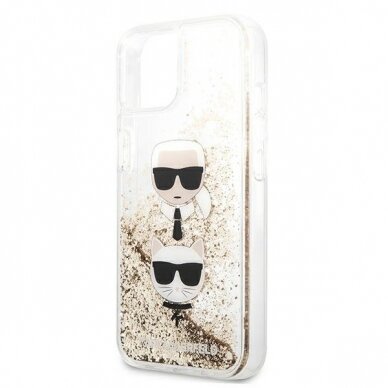 Originalus Karl Lagerfeld dėklas KLHCP13SKICGLD iPhone 13 mini 5,4" Auksinis Liquid Glitter Karl&Choupette Head 5