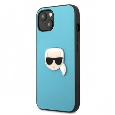 Originalus Karl Lagerfeld dėklas KLHCP13SPKMB iPhone 13 mini 5,4" Mėlynas Leather Ikonik Karl`s Head Metal 1