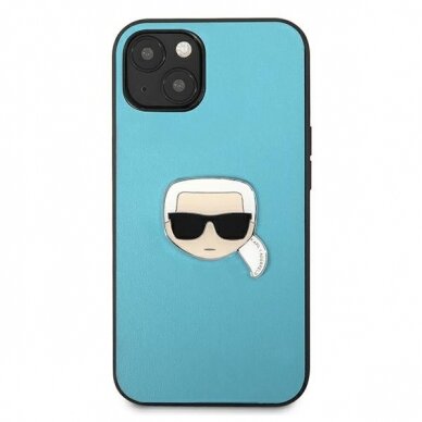 Originalus Karl Lagerfeld dėklas KLHCP13SPKMB iPhone 13 mini 5,4" Mėlynas Leather Ikonik Karl`s Head Metal 2