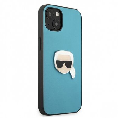 Originalus Karl Lagerfeld dėklas KLHCP13SPKMB iPhone 13 mini 5,4" Mėlynas Leather Ikonik Karl`s Head Metal 3