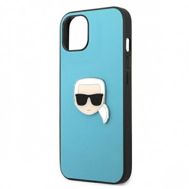 Originalus Karl Lagerfeld dėklas KLHCP13SPKMB iPhone 13 mini 5,4" Mėlynas Leather Ikonik Karl`s Head Metal 5