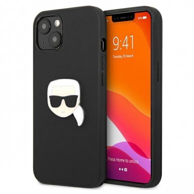 Originalus Karl Lagerfeld dėklas KLHCP13SPKMK iPhone 13 mini 5,4" Juodas Leather Ikonik Karl`s Head Metal