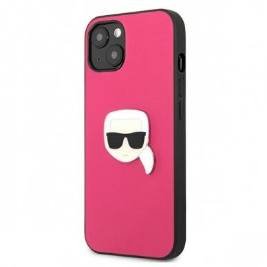 Originalus Karl Lagerfeld dėklas KLHCP13SPKMP iPhone 13 mini 5,4" Rožinis Leather Ikonik Karl`s Head Metal 1