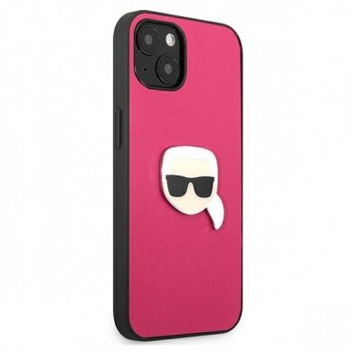 Originalus Karl Lagerfeld dėklas KLHCP13SPKMP iPhone 13 mini 5,4" Rožinis Leather Ikonik Karl`s Head Metal 3