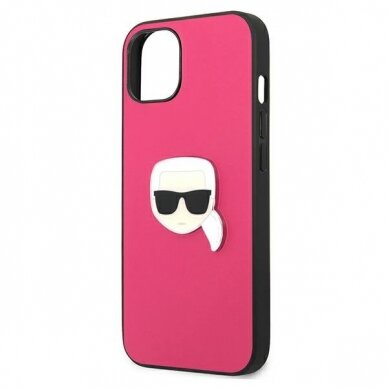 Originalus Karl Lagerfeld dėklas KLHCP13SPKMP iPhone 13 mini 5,4" Rožinis Leather Ikonik Karl`s Head Metal 5