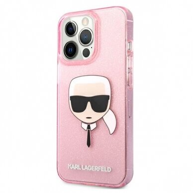 Originalus Karl Lagerfeld dėklas KLHCP13XKHTUGLP iPhone 13 Pro Max 6,7" Rožinis Glitter Karl`s Head 1