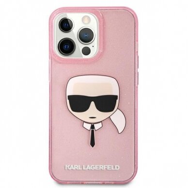 Originalus Karl Lagerfeld dėklas KLHCP13XKHTUGLP iPhone 13 Pro Max 6,7" Rožinis Glitter Karl`s Head 2