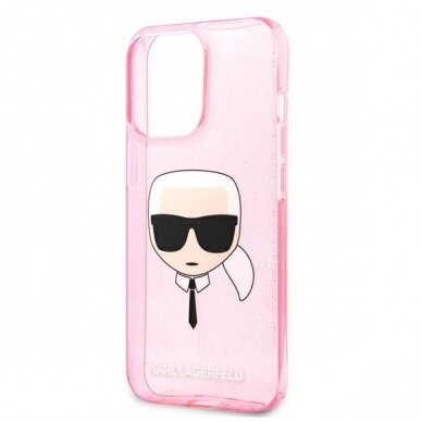 Originalus Karl Lagerfeld dėklas KLHCP13XKHTUGLP iPhone 13 Pro Max 6,7" Rožinis Glitter Karl`s Head 5