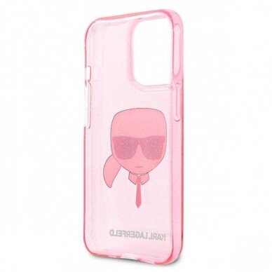 Originalus Karl Lagerfeld dėklas KLHCP13XKHTUGLP iPhone 13 Pro Max 6,7" Rožinis Glitter Karl`s Head 6