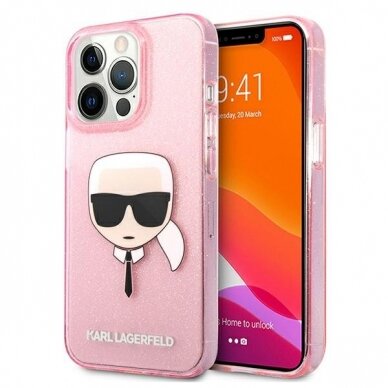 Originalus Karl Lagerfeld dėklas KLHCP13XKHTUGLP iPhone 13 Pro Max 6,7" Rožinis Glitter Karl`s Head