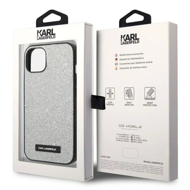 Originalus Karl Lagerfeld Dėklas KLHCP14MG2ELS iPhone 14 Plus 6.7 hardcase Sidabrinis / Sidabrinis Glitter Plaque Logo 7