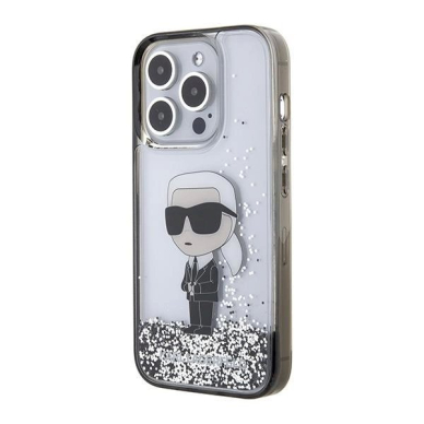 Originalus Karl Lagerfeld Dėklas Liquid Glitter Ikonik dėklas skirtas iPhone 15 Pro Max - Permatomas 1