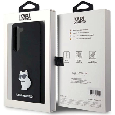 Originalus Karl Lagerfeld Dėklas Silicone Choupette Metal PinSamsung Galaxy S23 - Juodas 7