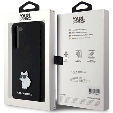 Originalus Karl Lagerfeld Dėklas Silicone Choupette Metal PinSamsung Galaxy S23+ - Juodas 7