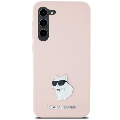 Originalus Karl Lagerfeld Dėklas Silicone Choupette Metal PinSamsung Galaxy S23 - Rožinis 2