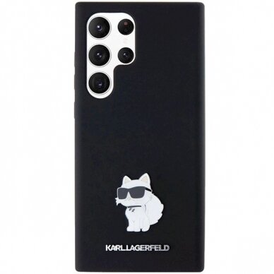 Originalus Karl Lagerfeld Dėklas Silicone Choupette Metal PinSamsung Galaxy S23 Ultra - Juodas 2