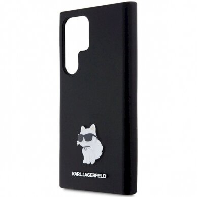 Originalus Karl Lagerfeld Dėklas Silicone Choupette Metal PinSamsung Galaxy S23 Ultra - Juodas 5