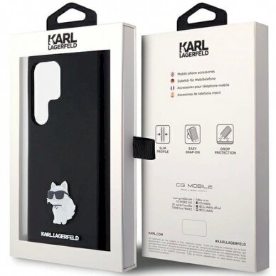 Originalus Karl Lagerfeld Dėklas Silicone Choupette Metal PinSamsung Galaxy S23 Ultra - Juodas 7