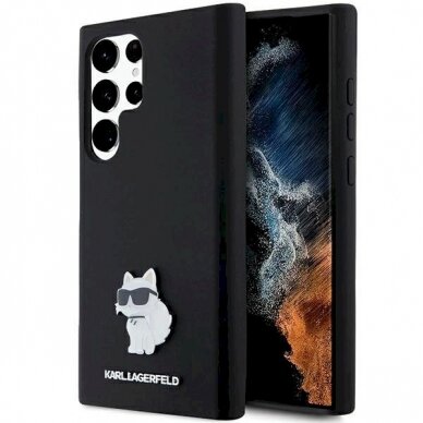 Originalus Karl Lagerfeld Dėklas Silicone Choupette Metal PinSamsung Galaxy S23 Ultra - Juodas