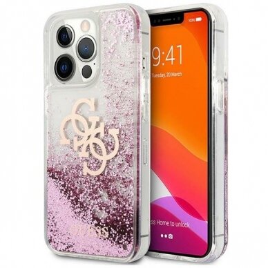 Oriignalus Guess dėklas GUHCP13XLG4GPI iPhone 13 Pro Max 6.7 Rožinis 4G Big Liquid Glitter