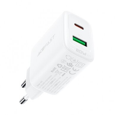 Pakrovėjas Acefast USB Type C / USB 20W, PPS, PD, QC 3.0, AFC, FCP Baltas (A25) 3