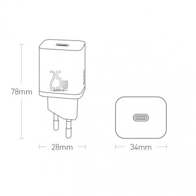 Pakrovėjas Baseus Super Si 1C USB Type C 25W Power Delivery Quick Charge Baltas (CCSP020101) 18