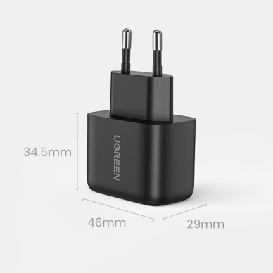 Pakrovėjas Ugreen USB Type C 25W Power Delivery + USB Type C kabelis 2m Juodas (50581) 11