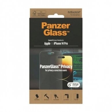 Panzer glass Classic Fit antibacterial privacy  apsauginis stiklas iPhone 14 Pro 7