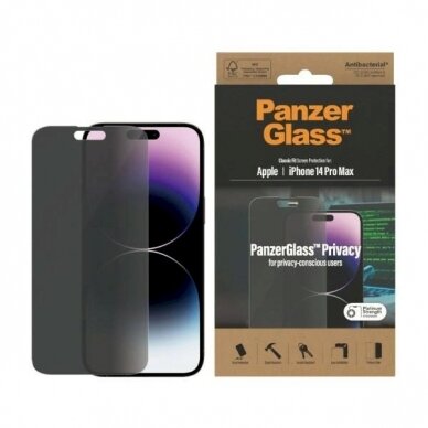 Panzer glass Classic Fit antibacterial privacy  apsauginis stiklas iPhone 14 Pro Max