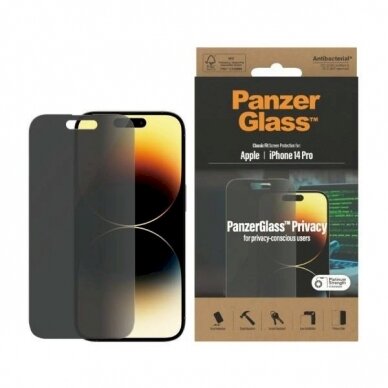 Panzer glass Classic Fit antibacterial privacy  apsauginis stiklas iPhone 14 Pro