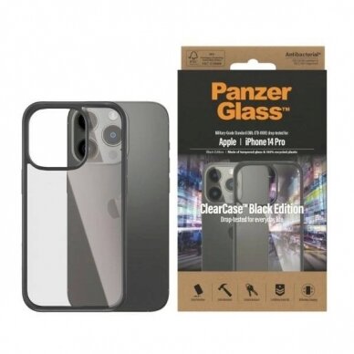 PanzerGlass antibacterial dėklas iPhone 14 Pro - Permatomas Juodas