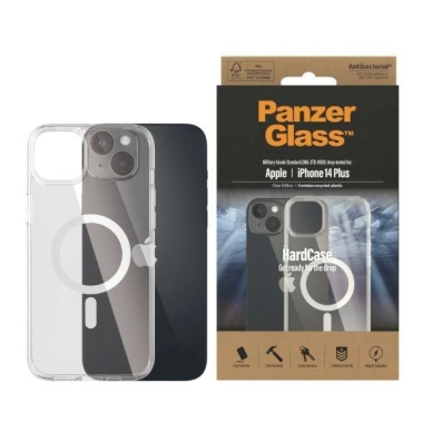 PanzerGlass Apsauginis dėklas MagSafe Antibacterial Military Grade Certified Dėklas iPhone 14 Plus / 15 Plus - Permatomas