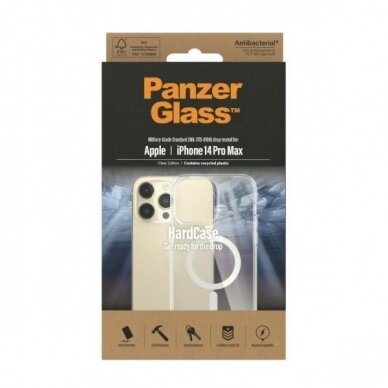 PanzerGlass Apsauginis dėklas MagSafe Antibacterial Military Grade Certified Dėklas iPhone 14 Pro Max - Permatomas 2