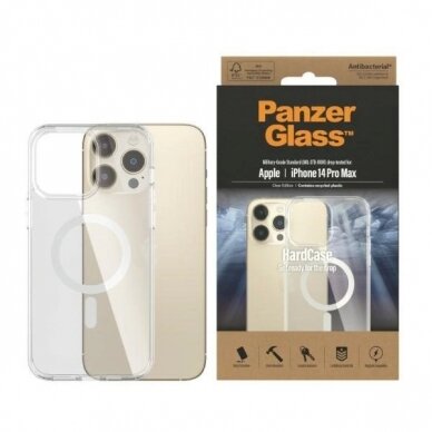 PanzerGlass Apsauginis dėklas MagSafe Antibacterial Military Grade Certified Dėklas iPhone 14 Pro Max - Permatomas