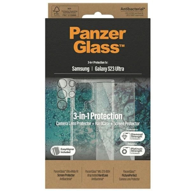 PanzerGlass Bundle 3in1 Permatomas Dėklas + Plėvelė + Kameros apsauga Samsung Galaxy S23 Ultra 2