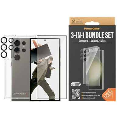 PanzerGlass Bundle 3in1 Permatomas Dėklas + Plėvelė + Kameros apsauga Samsung Galaxy S24 Ultra