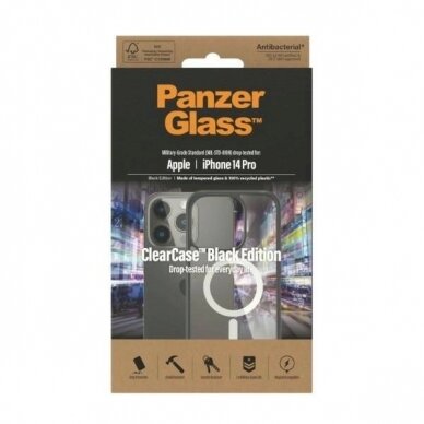 PanzerGlass DėklasMagSafe antibacterial iPhone 14 Pro - Permatomas Juodas 2