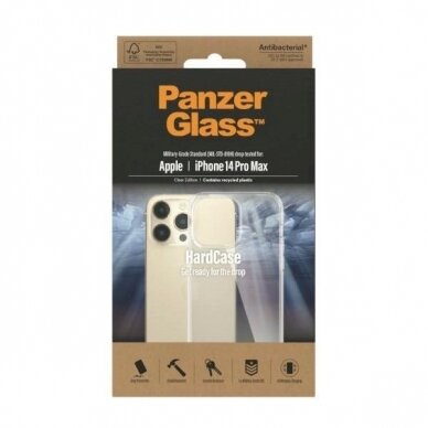 PanzerGlass HardCase antibacterial Military Grade certified Apsauginis dėklas iPhone 14 Pro Max - Permatomas 2