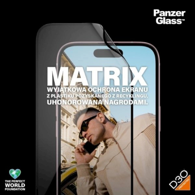 PanzerGlass Matrix Ultra-Wide-Fit Hibridinis stiklas iPhone 15positioner 2