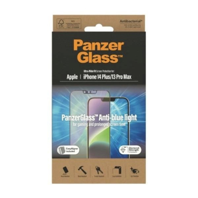 PanzerGlass Ultra-Wide Fit Antibacterial apsauginis stiklas Blue Light Filter Positioner iPhone 14 Plus / 13 Pro Max 7