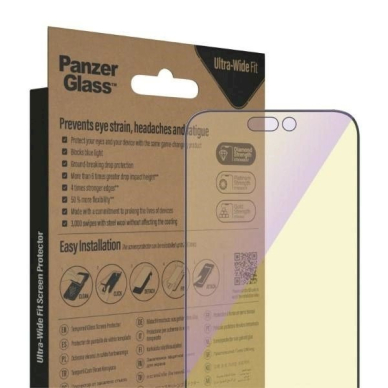 PanzerGlass Ultra-Wide Fit Antibacterial apsauginis stiklas Blue Light Filter Positioner iPhone 14 Pro Max 6