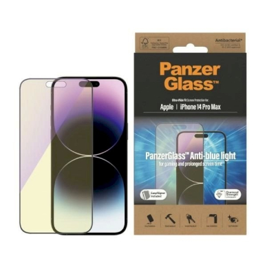 PanzerGlass Ultra-Wide Fit Antibacterial apsauginis stiklas Blue Light Filter Positioner iPhone 14 Pro Max