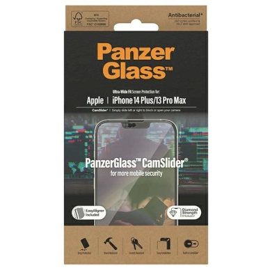 PanzerGlass Ultra-Wide Fit antibacterial apsauginis stiklas camera cover positioner iPhone 14 Plus / 13 Pro Max 2