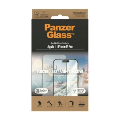 PanzerGlass Ultra-Wide Fit antibacterial apsauginis stiklas glare filter positioner iPhone 14 Pro 7