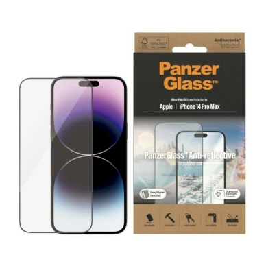 PanzerGlass Ultra-Wide Fit antibacterial apsauginis stiklas glare filter positioner iPhone 14 Pro Max