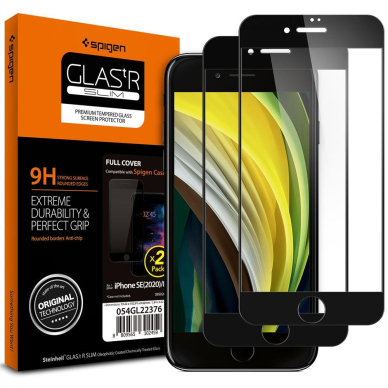 Pilnai Dengiantis Apsauginis Stiklas Spigen Glass Fc 2-Pack Iphone 7/8/Se2020/Se2022 Juodais Kraštais